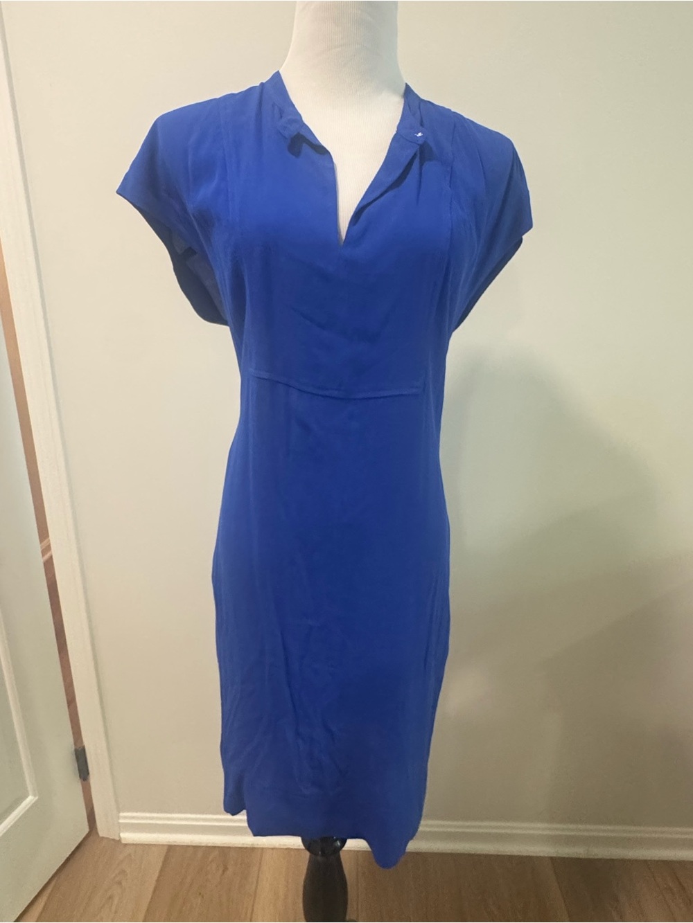 J. Crew Cobalt Blue V-Notch Cap Sleeve Midi Dress